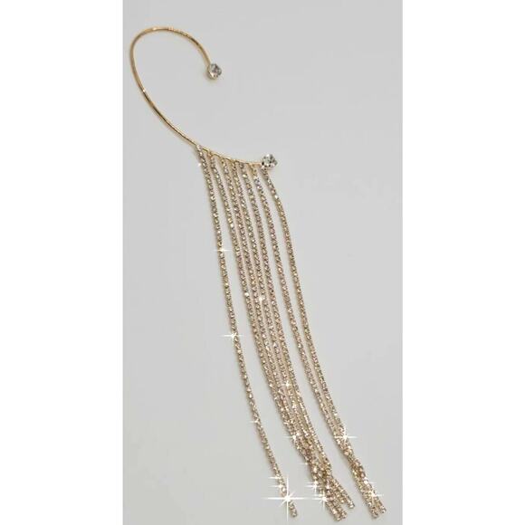GOLD Rhinestone Fringe Ear Cuff Jewelry for One NWB - Picture 2 of 6